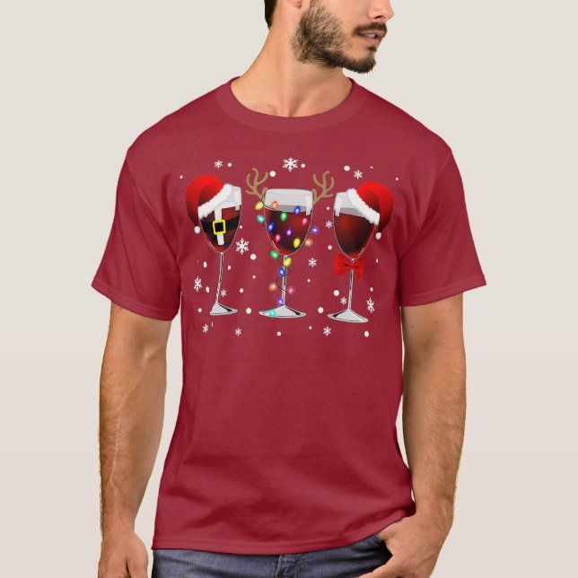 Camiseta Navidades de vidrio de vino iluminan con soplo de  (Anverso)