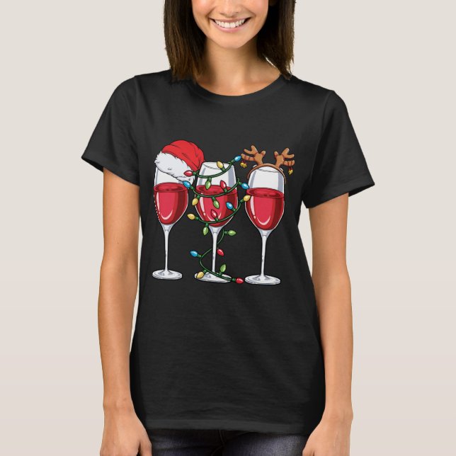 Camiseta Navidades de vino Santa Hat Xmas alumbran Antl ren (Anverso)