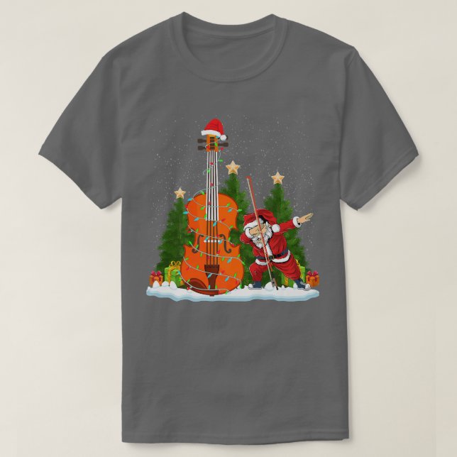 Camiseta Navidades de violín iluminan familia Santa Dabbing (Diseño del anverso)
