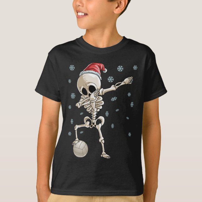 Camiseta Navidades de voleibol de Dabbing Skeleton (Anverso)