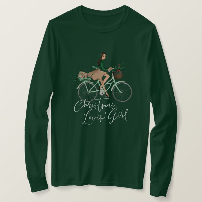 Camiseta Navidades de Waterolor: Chica de amor montando una (Anverso del diseño)