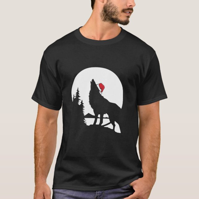 Camiseta Navidades de Wolf Santa Hat Pajama Guay Moon (Anverso)