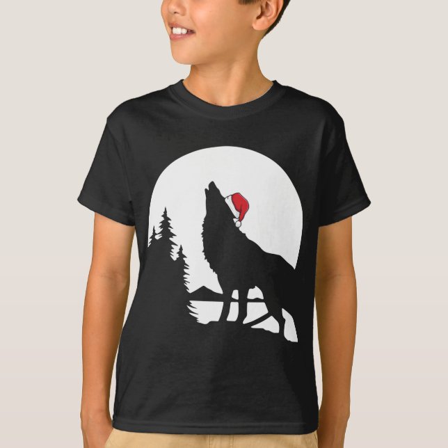 Camiseta Navidades de Wolf Santa Hat Pajama Guay Moon (Anverso)