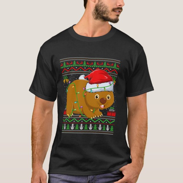 Camiseta Navidades de Wombat alumbran Navidad Santa Ugly Sw (Anverso)