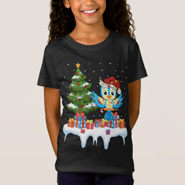 Camiseta Navidades de Xmas Light Tree Santa Hat Bluebird (Anverso)