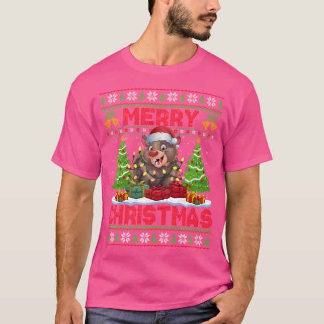 Camiseta Navidades de Xmas Tree Ugly Santa Hat Wombat (Anverso)