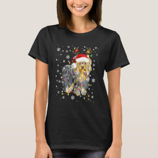 Camiseta Navidades de Yorkshire Terrier Santa Hat alumbran 