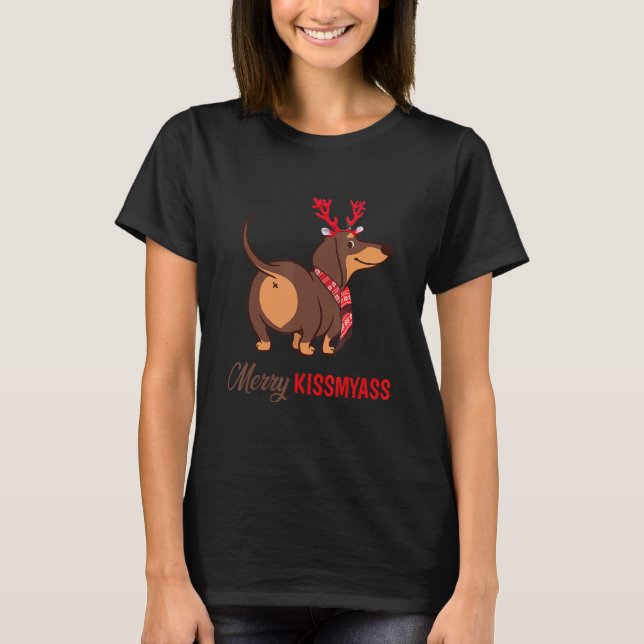 Camiseta Navidades del Beso de los cerezos reno Perro Dachs (Anverso)