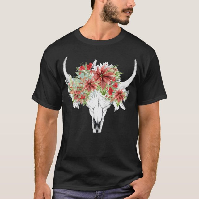Camiseta Navidades del Boho Steer Longhorn Skull (Anverso)