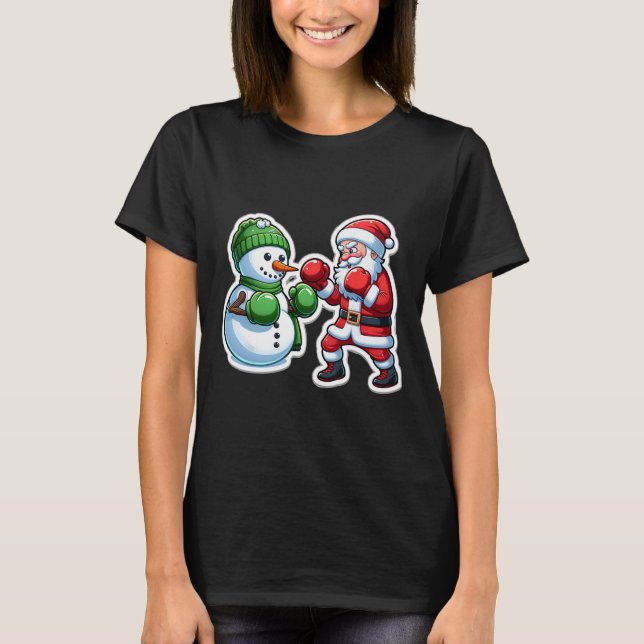 Camiseta Navidades del Boxeo de Santa Claus Snowman (Anverso)