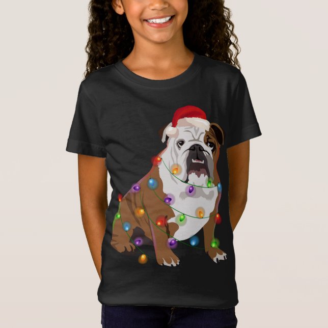 Camiseta Navidades del bulldog alumbran al amante del perro (Anverso)