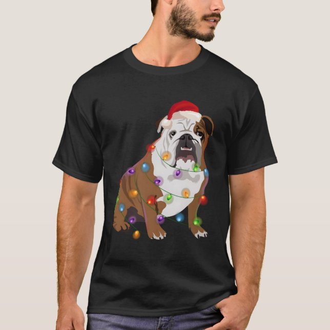 Camiseta Navidades del bulldog alumbran al amante del perro (Anverso)