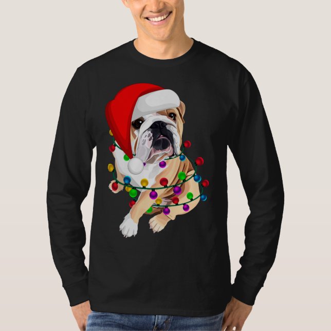 Camiseta Navidades del Bulldog inglés Dogmas Santa Hat (Anverso)