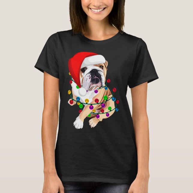 Camiseta Navidades del Bulldog inglés Dogmas Santa Hat (Anverso)