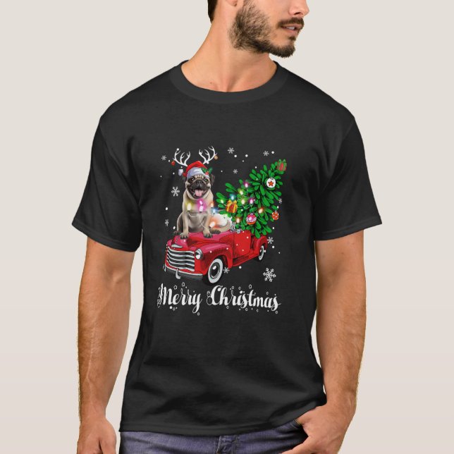 Camiseta Navidades del Camión Rojo de Pug Santa Hat Xmas Pe (Anverso)