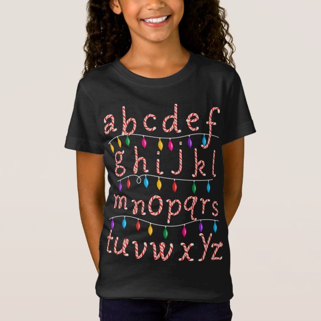 Camiseta Navidades del Candy Cane Alphabet iluminan escuela (Anverso)