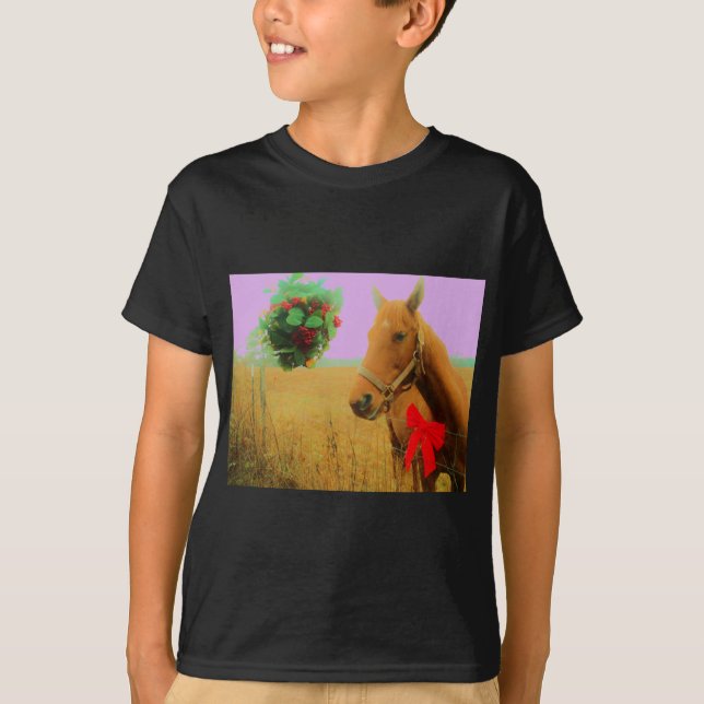 Camiseta Navidades del cielo rosa retro Caballo (Anverso)
