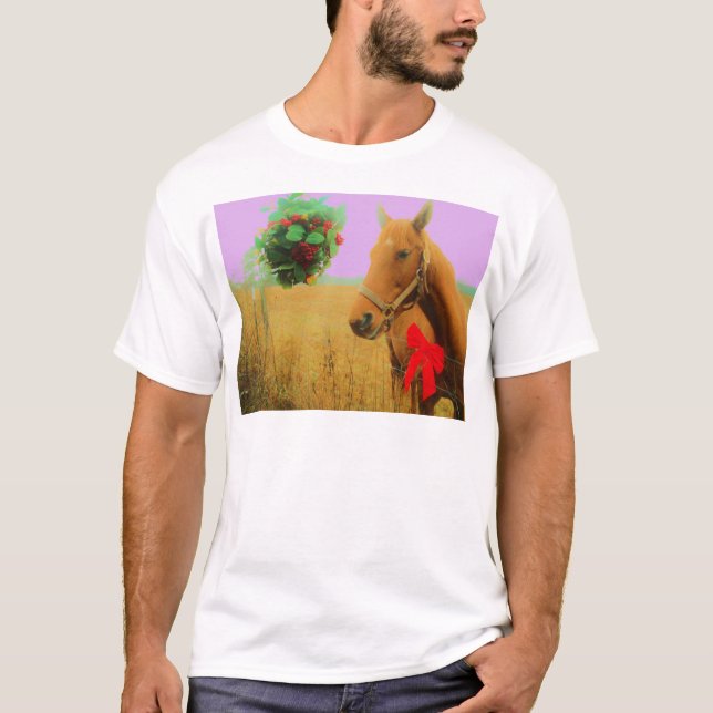Camiseta Navidades del cielo rosa retro Caballo (Anverso)