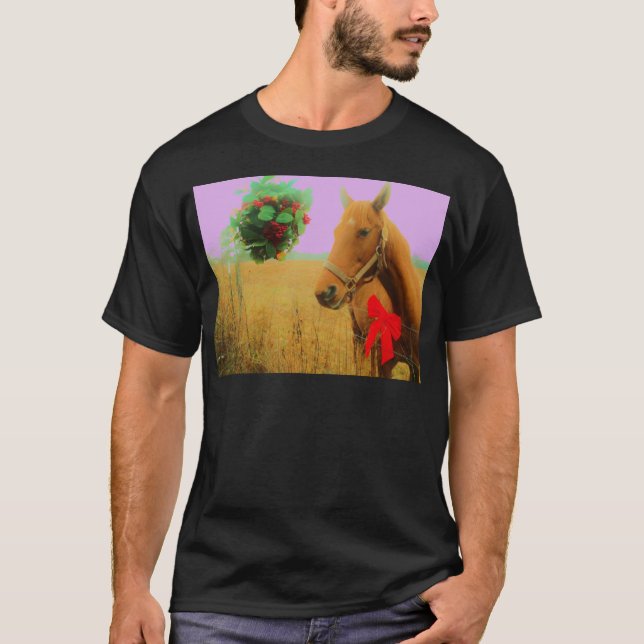 Camiseta Navidades del cielo rosa retro Caballo (Anverso)
