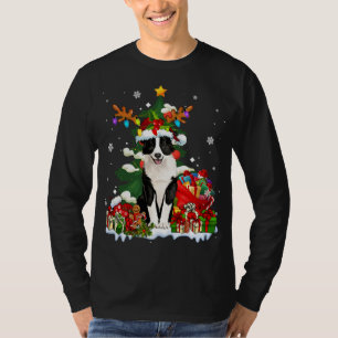 Camiseta Navidades del Collie Fronterizo reno Santa Light D