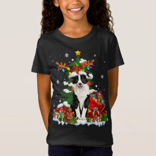 Camiseta Navidades del Collie Fronterizo reno Santa Light D