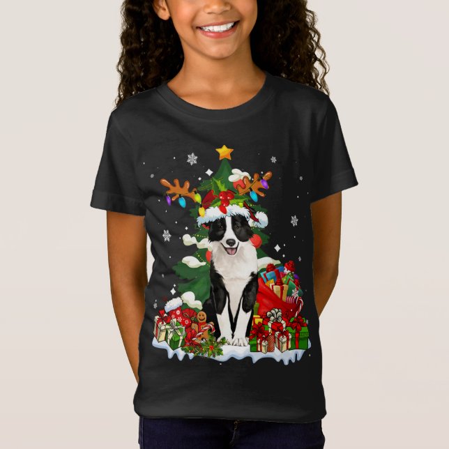 Camiseta Navidades del Collie Fronterizo reno Santa Light D (Anverso)