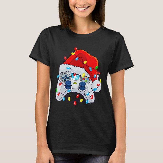 Camiseta Navidades del controlador de juegos Santa Hat Game (Anverso)