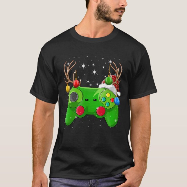 Camiseta Navidades del controlador de videojuegos iluminan  (Anverso)