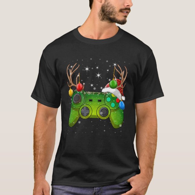 Camiseta Navidades del controlador de videojuegos iluminan  (Anverso)