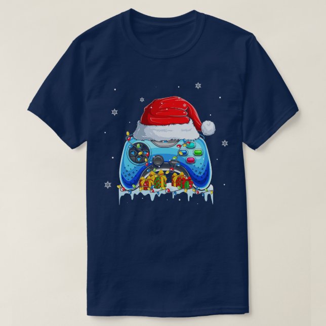 Camiseta Navidades del controlador de videojuegos Santa Hat (Diseño del anverso)