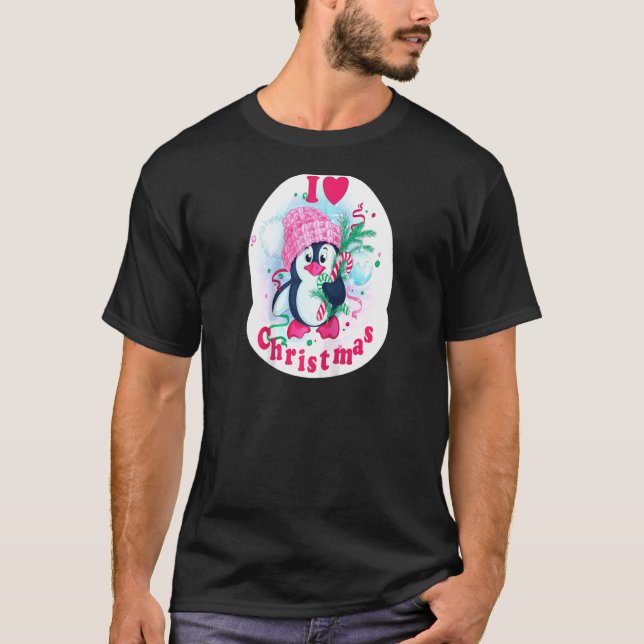 Camiseta Navidades del corazón Penguin Love Candy Cane Paja (Anverso)