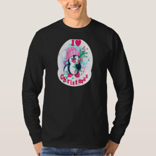 Camiseta Navidades del corazón Penguin Love Candy Cane Paja