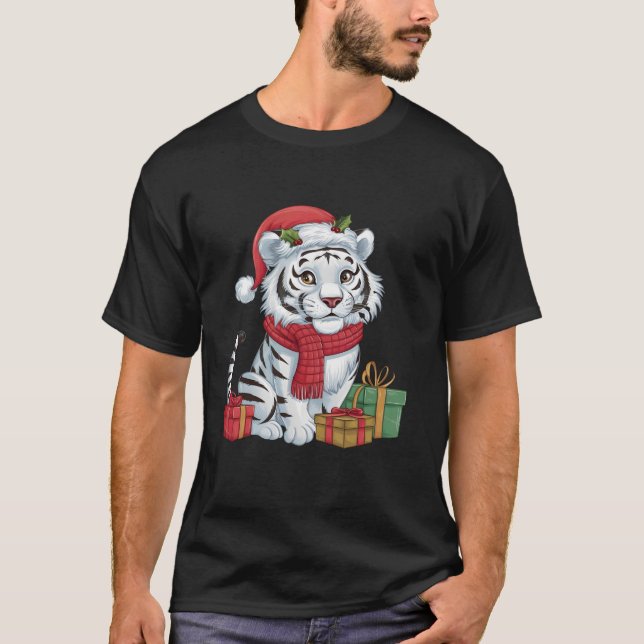 Camiseta Navidades del Día de Navidad Santa Tigre Blanco (Anverso)