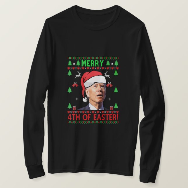 Camiseta Navidades Del Funny Joe Biden, De Feliz 4 De Pascu (Anverso del diseño)