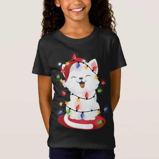 Camiseta Navidades del gato iluminan la nieve de gatito (Anverso)
