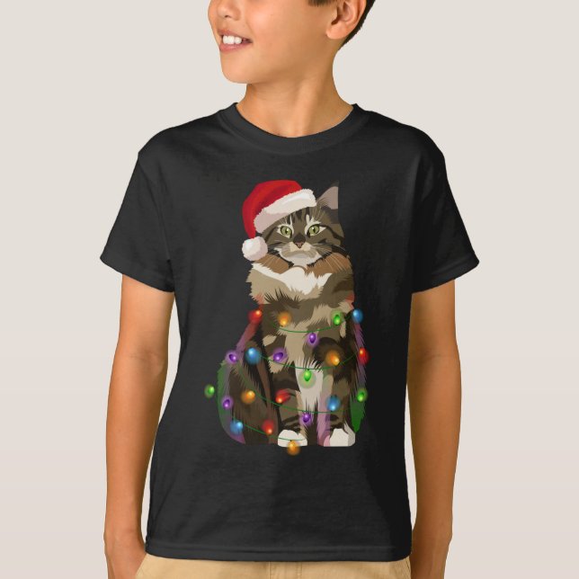 Camiseta Navidades del gato Maine iluminan el amante del ga (Anverso)