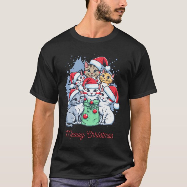 Camiseta Navidades del gato negro rojo (Anverso)