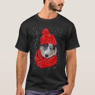Camiseta Navidades del Gorra de invierno rojo Sheltie Perro