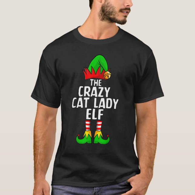 Camiseta Navidades del grupo familiar "Crazy Cat Lady Elf" (Anverso)