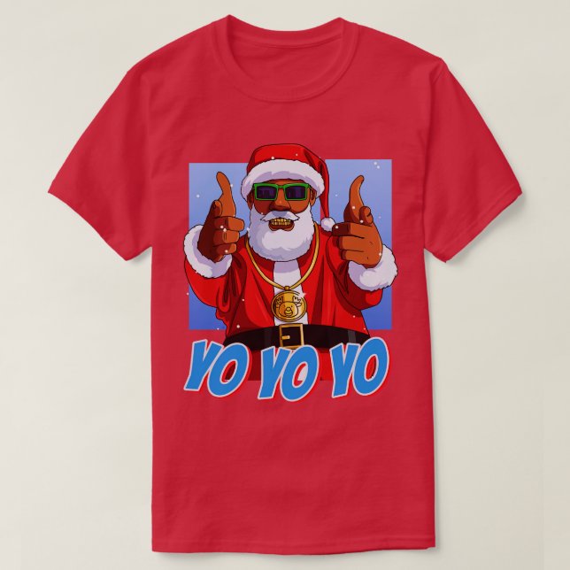 Camiseta Navidades del Hip Hop de Papá Noel Negro (Diseño del anverso)