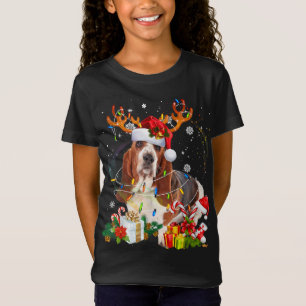 Camiseta Navidades del Hound Basset Reindeer Santa Lights D