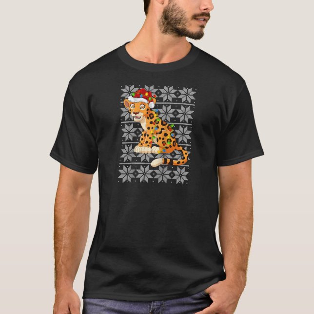 Camiseta Navidades del leopardo iluminan a Santa Hat de ren (Anverso)