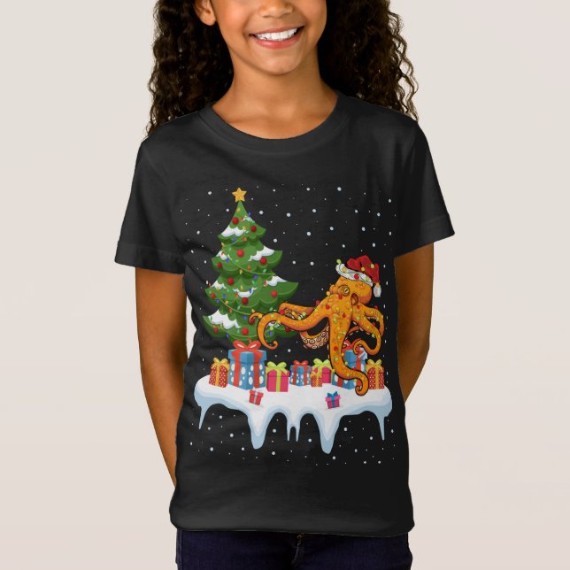 Camiseta Navidades del Octopus del árbol de alumbrado de na (Anverso)