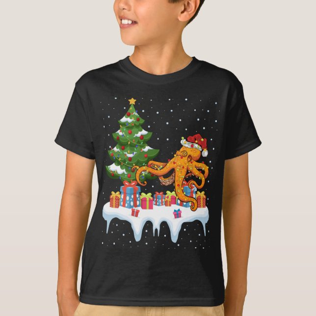 Camiseta Navidades del Octopus del árbol de alumbrado de na (Anverso)