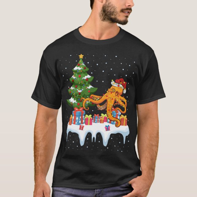 Camiseta Navidades del Octopus del árbol de alumbrado de na (Anverso)