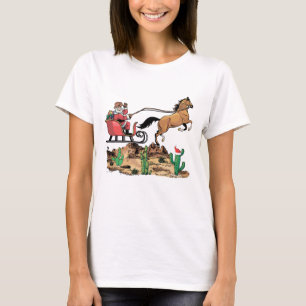 Camiseta Navidades del Oeste de Cowboy Santa Horse