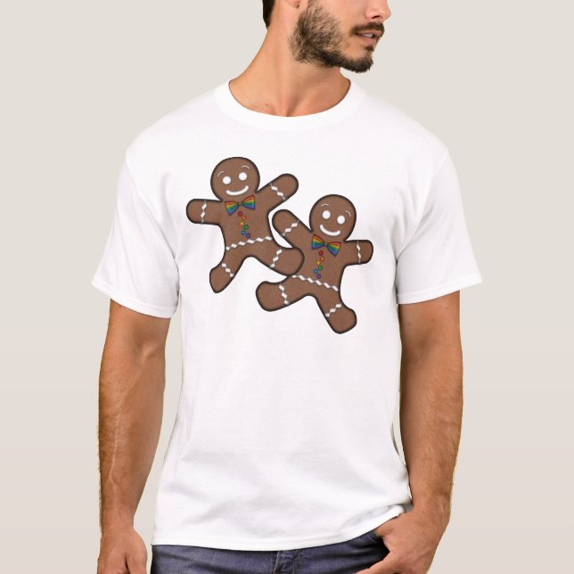 Camiseta Navidades del Orgullo Gay Gingerbread Pareja Hombr (Anverso)