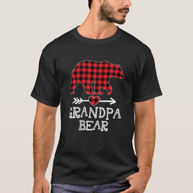 Camiseta Navidades del oso del abuelo Pajama Red Plaid Buff (Anverso)
