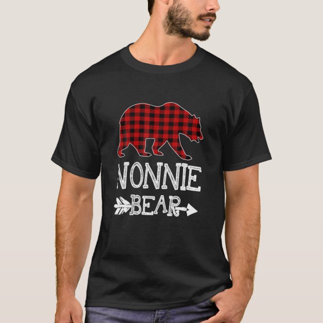 Camiseta Navidades del oso nonnie Xmas Pajama Red Plaid Buf (Anverso)