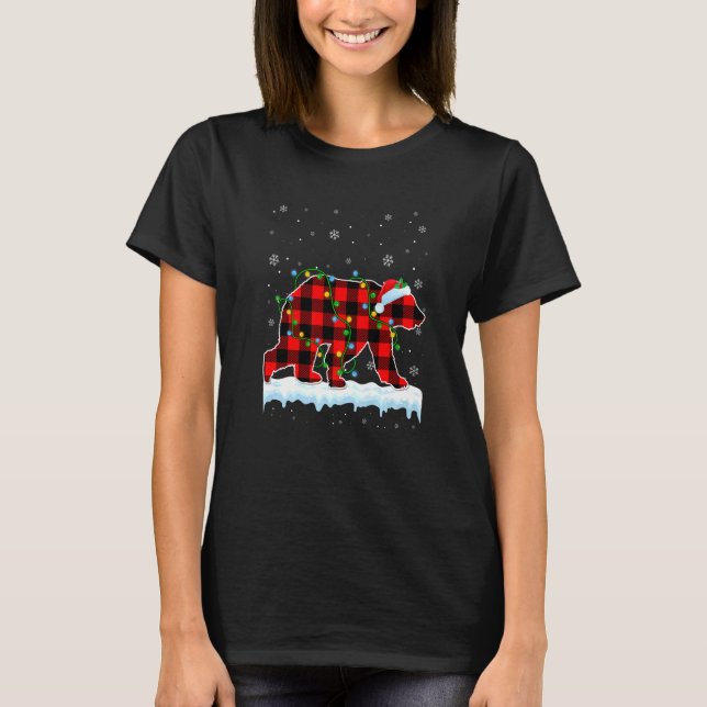 Camiseta Navidades del oso Santa Hat Cute Animales Luces de (Anverso)